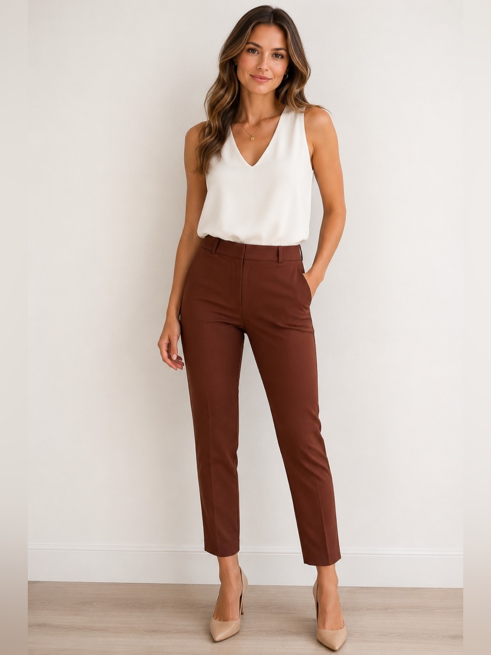 Amanda Uprichard Women’s Brown Ankle Dress Pants Size Small Slim Career Office